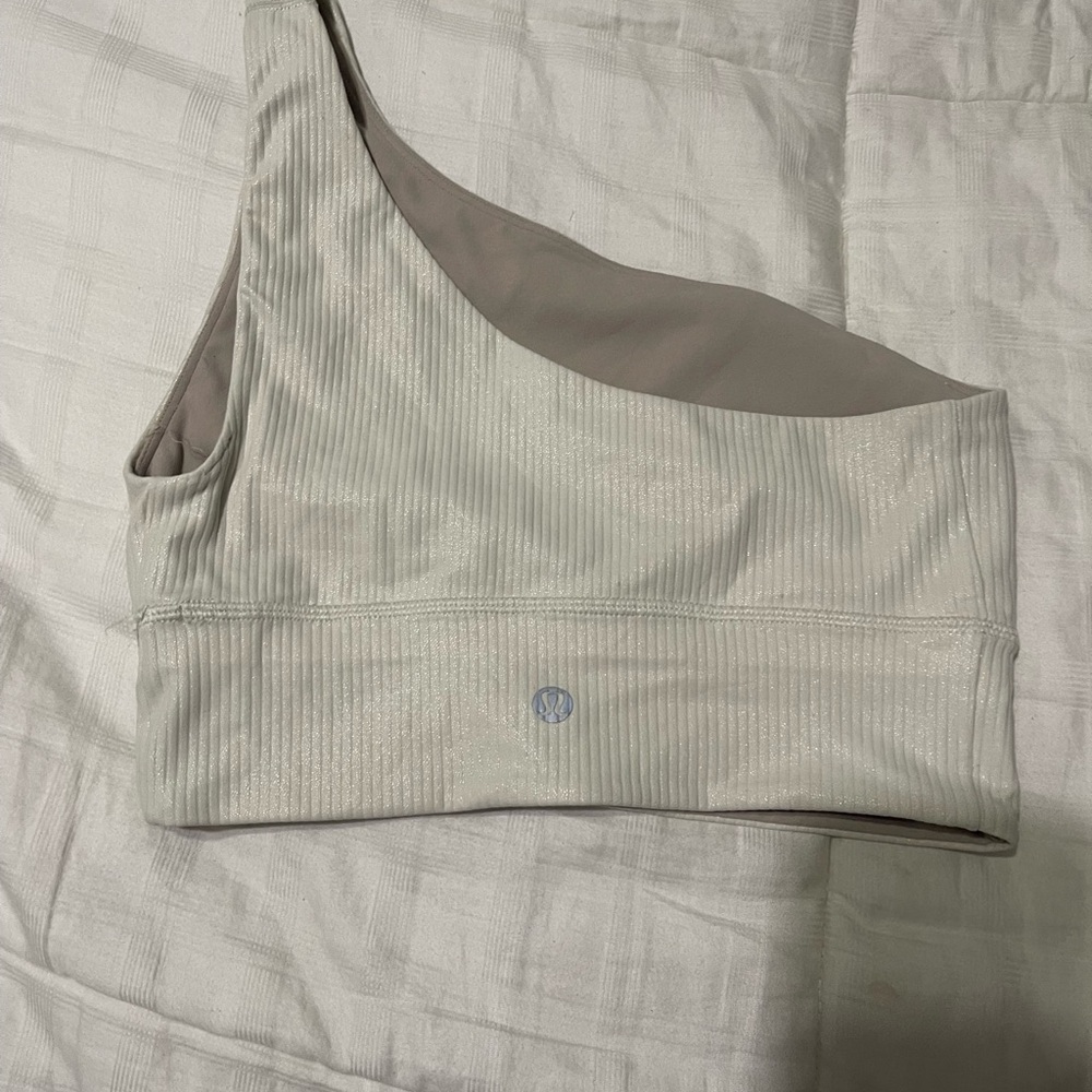 lululemon athletica one-shoulder ribbed sports bra in light beige